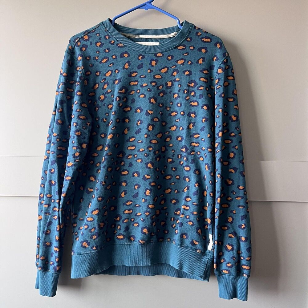 Koto‎ Sweatshirt Women Small Teal Blue Leopard Animal Print Crewneck Pullover